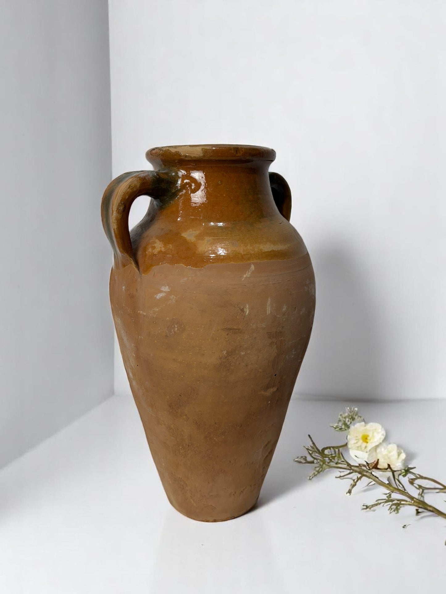 Turkish Terracotta vase, Turkish Olive Jar, Rustic, Glazed Pottery, Vintage Vase, Primitive Jug, Wabi Sabi Vase, Home Gift, Historic Vessel