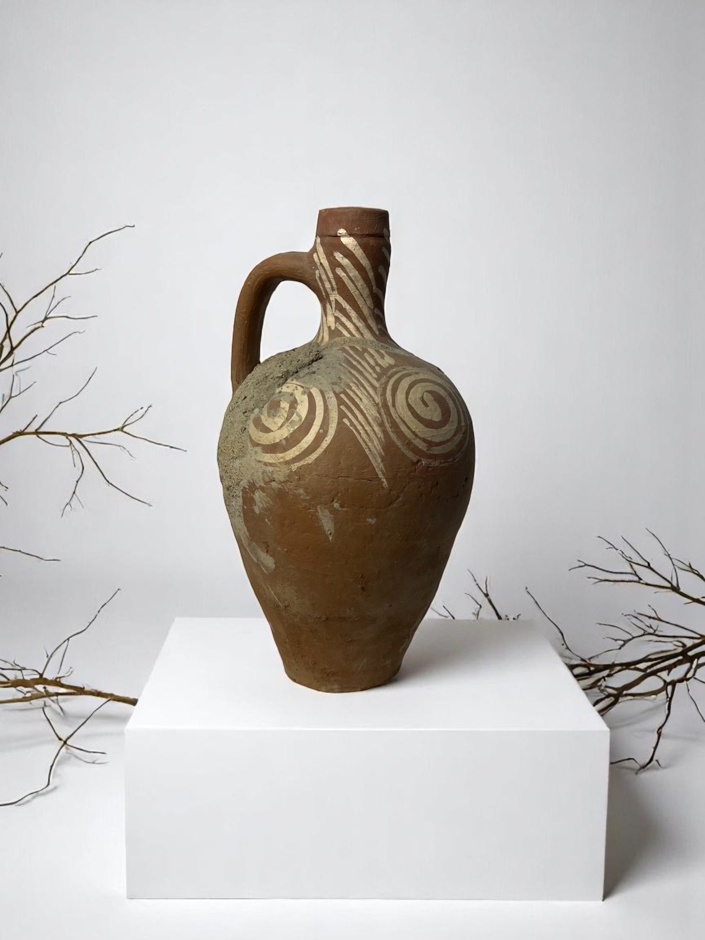xTurkish Terracotta vase, Turkish Olive Jar, Rustic, Glazed Pottery, Vintage Vase, Primitive Jug, Wabi Sabi Vase, Home Gift, Historic Vessel