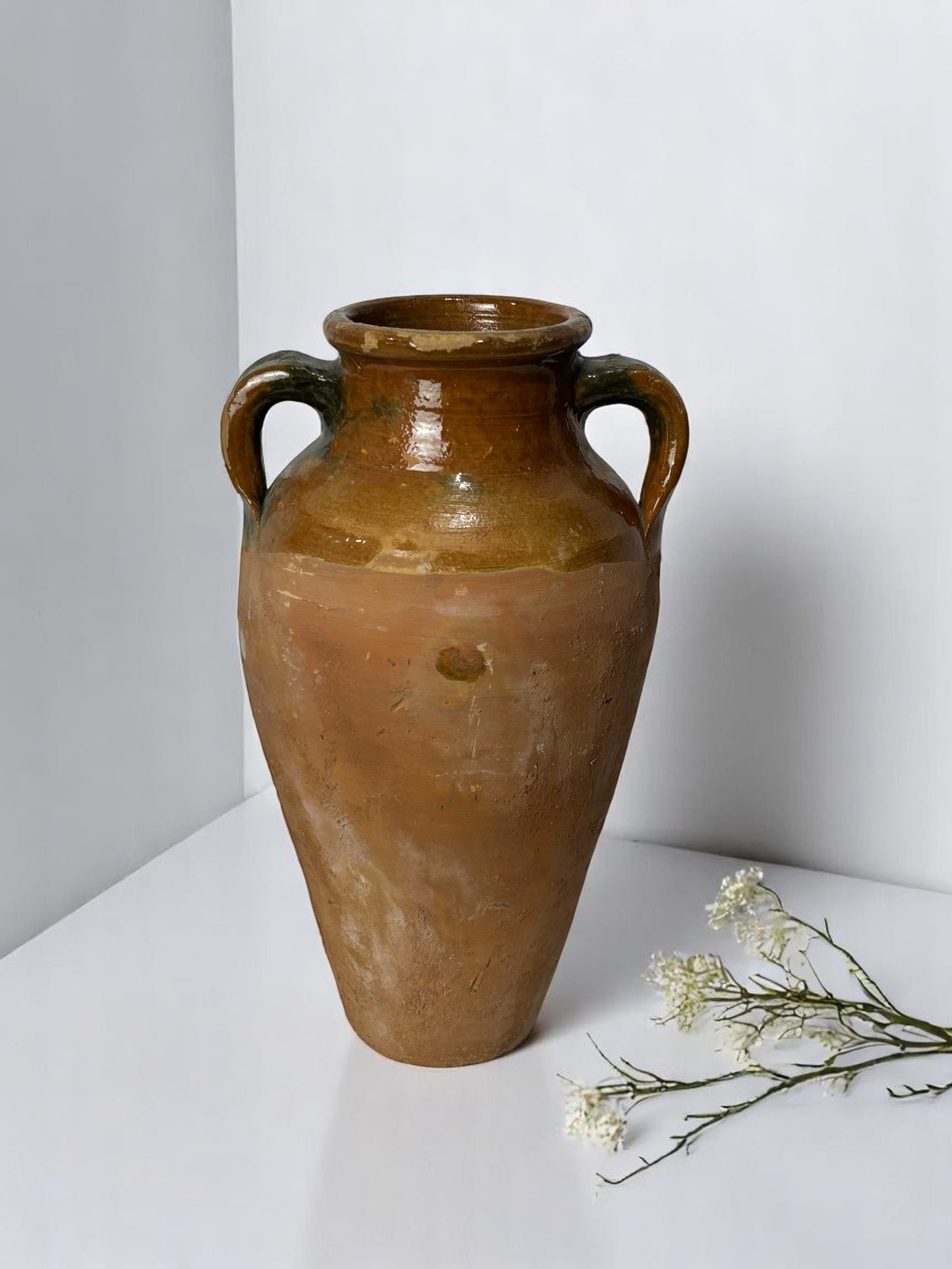 Turkish Terracotta vase, Turkish Olive Jar, Rustic, Glazed Pottery, Vintage Vase, Primitive Jug, Wabi Sabi Vase, Home Gift, Historic Vessel