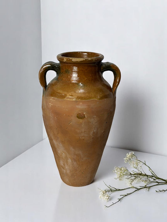 Turkish Terracotta vase, Turkish Olive Jar, Rustic, Glazed Pottery, Vintage Vase, Primitive Jug, Wabi Sabi Vase, Home Gift, Historic Vessel