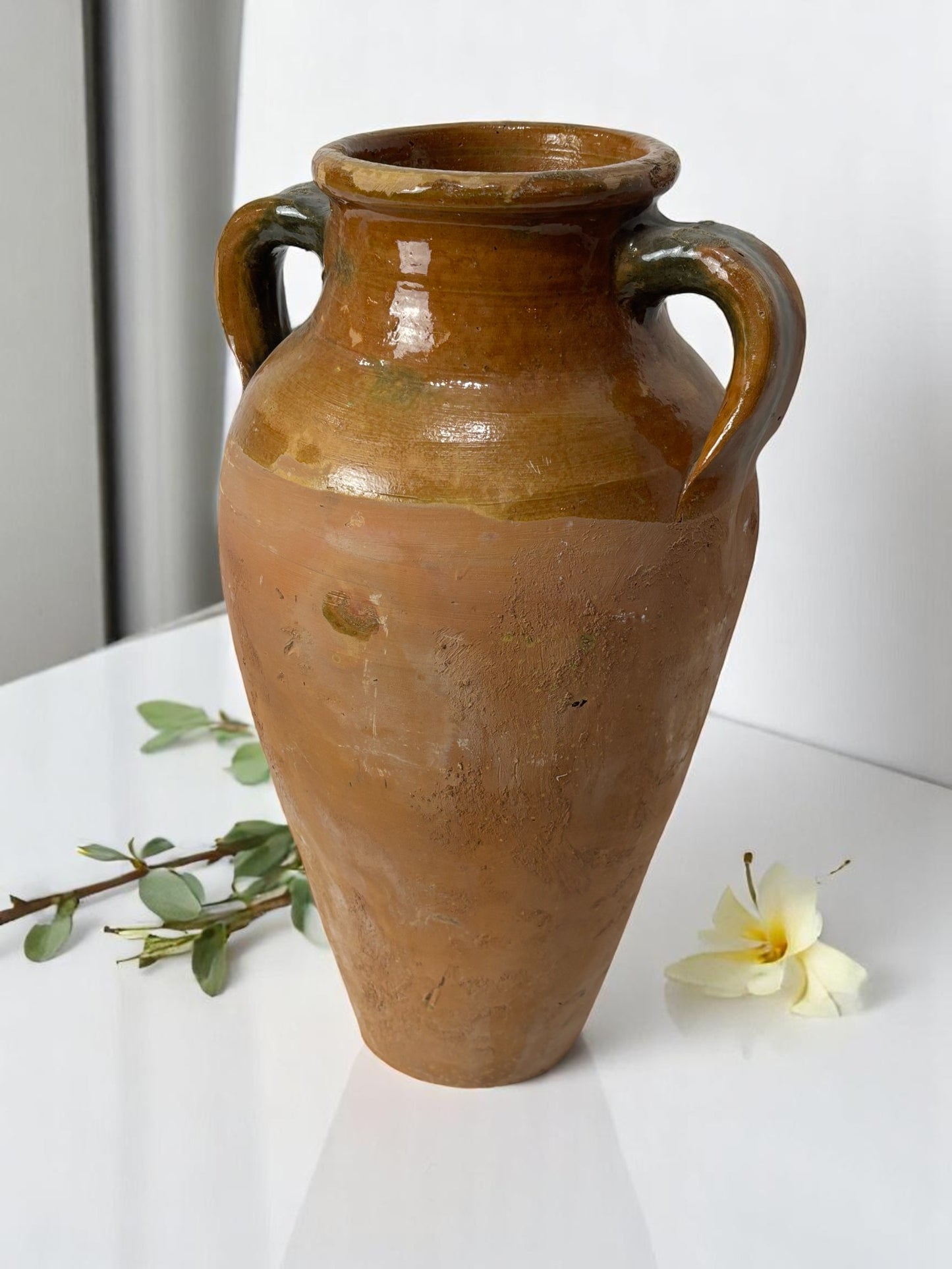 Turkish Terracotta vase, Turkish Olive Jar, Rustic, Glazed Pottery, Vintage Vase, Primitive Jug, Wabi Sabi Vase, Home Gift, Historic Vessel