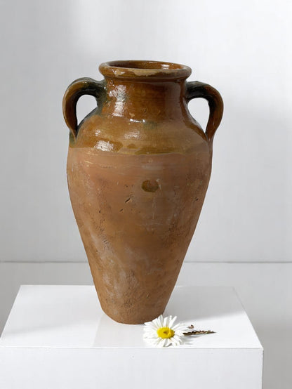 Turkish Terracotta vase, Turkish Olive Jar, Rustic, Glazed Pottery, Vintage Vase, Primitive Jug, Wabi Sabi Vase, Home Gift, Historic Vessel