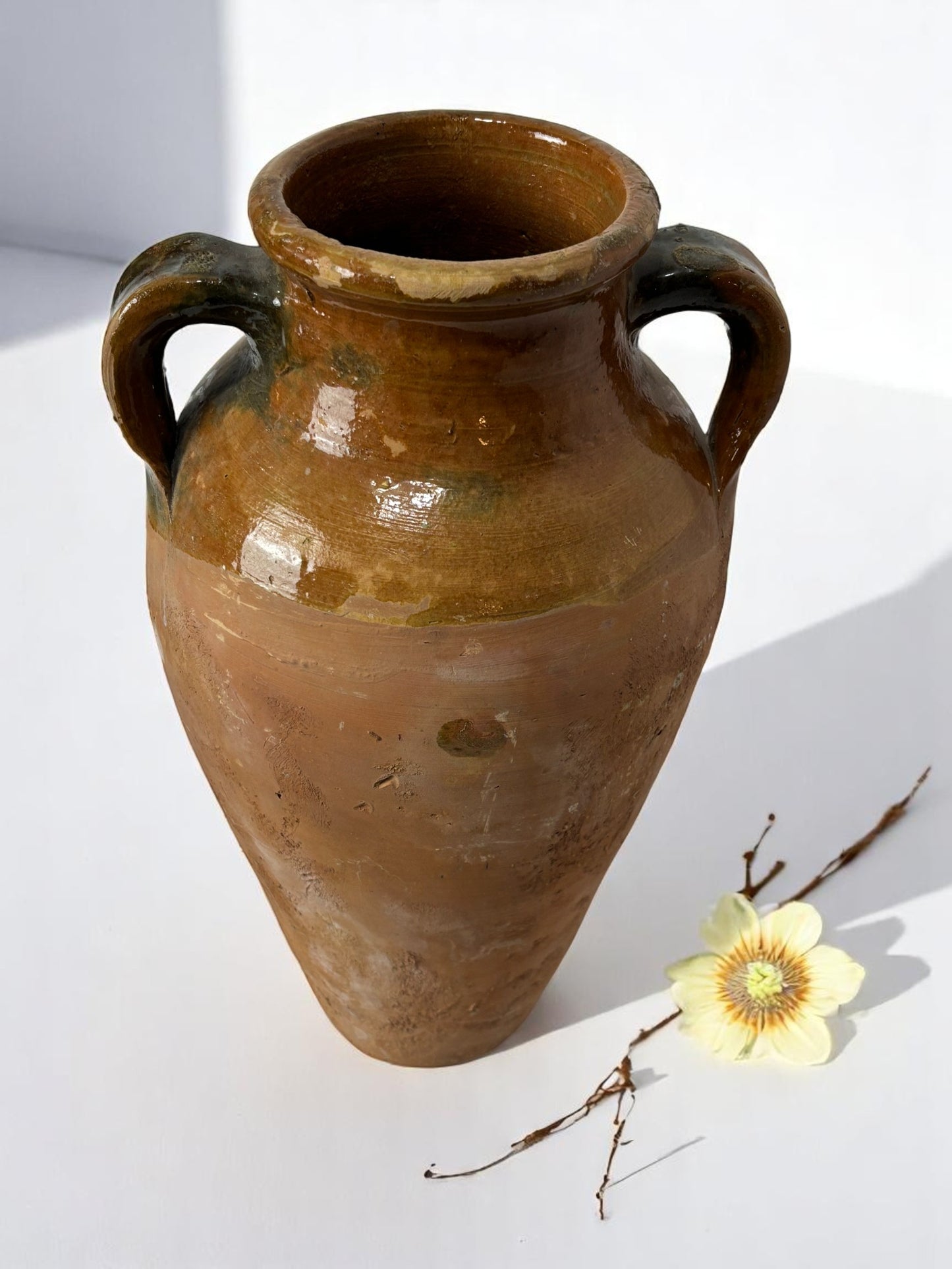 Turkish Terracotta vase, Turkish Olive Jar, Rustic, Glazed Pottery, Vintage Vase, Primitive Jug, Wabi Sabi Vase, Home Gift, Historic Vessel
