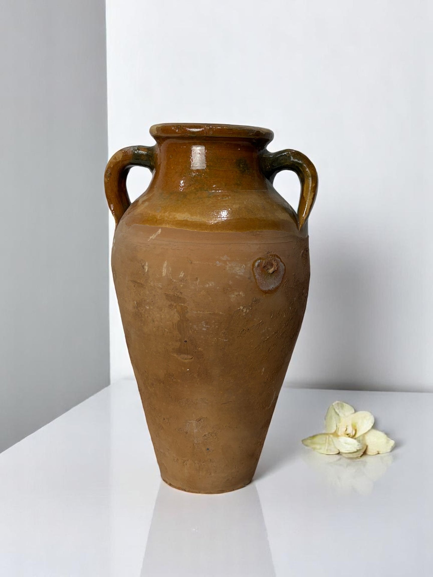 Turkish Terracotta vase, Turkish Olive Jar, Rustic, Glazed Pottery, Vintage Vase, Primitive Jug, Wabi Sabi Vase, Home Gift, Historic Vessel