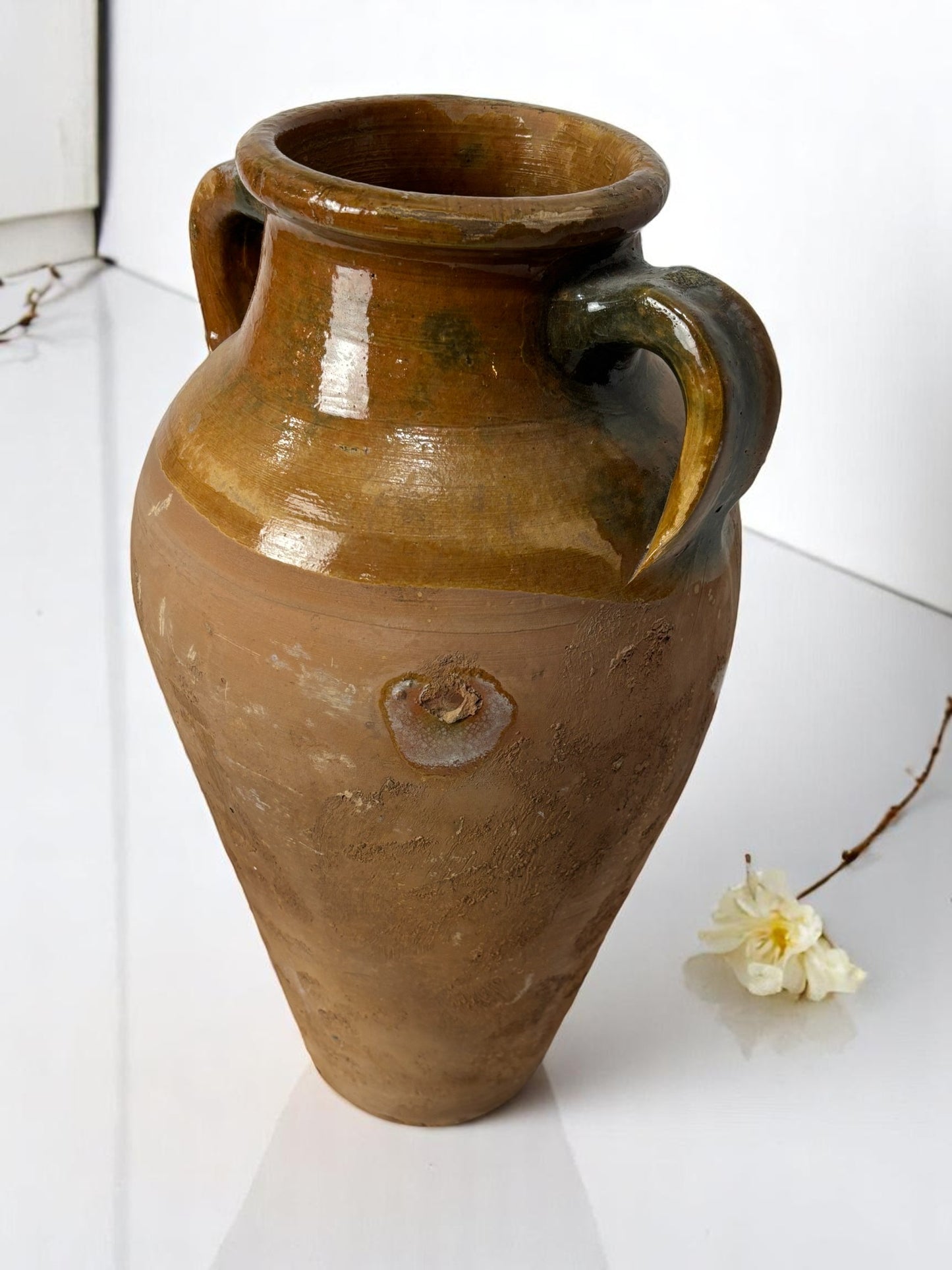 Turkish Terracotta vase, Turkish Olive Jar, Rustic, Glazed Pottery, Vintage Vase, Primitive Jug, Wabi Sabi Vase, Home Gift, Historic Vessel