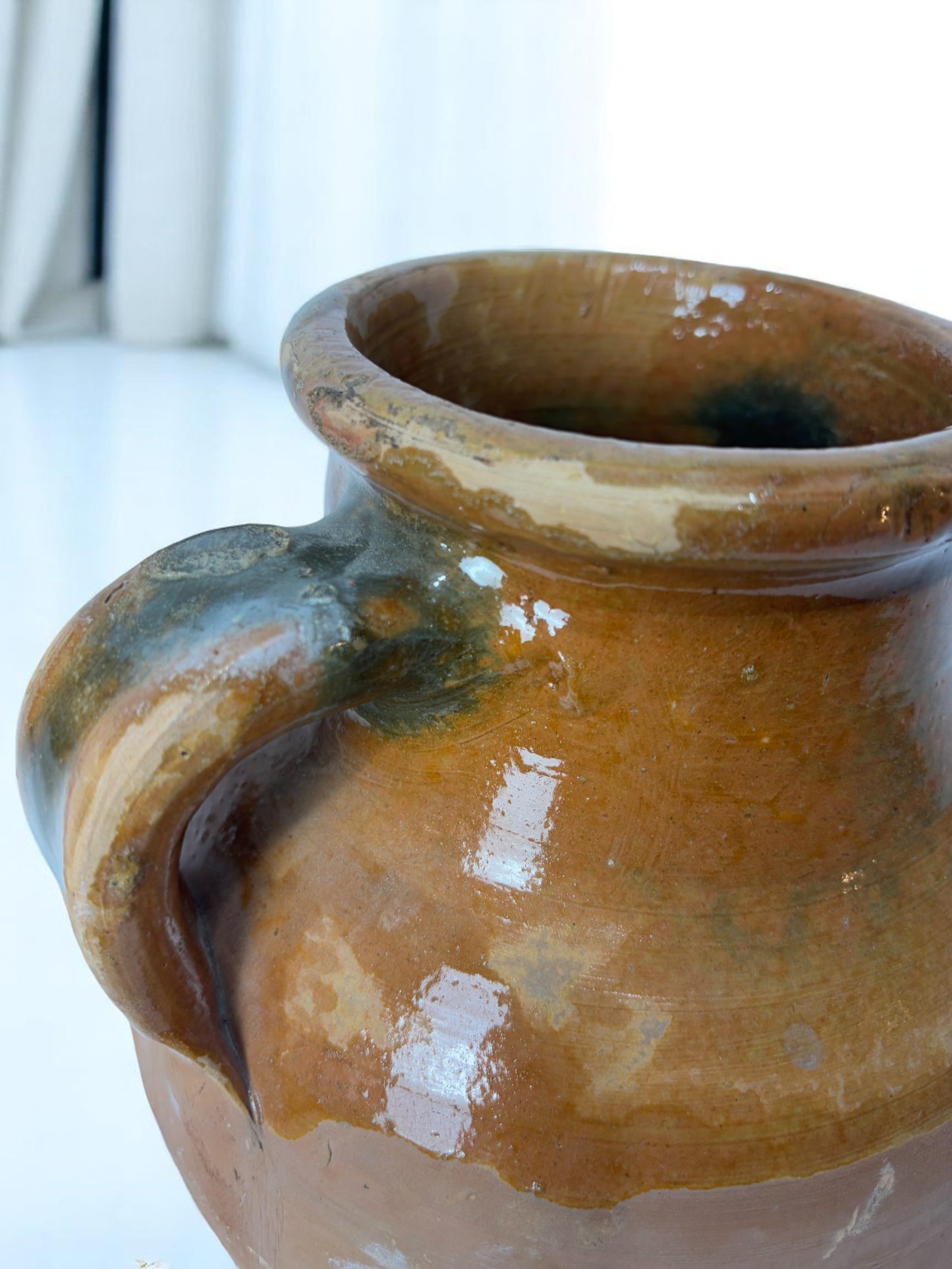 Turkish Terracotta vase, Turkish Olive Jar, Rustic, Glazed Pottery, Vintage Vase, Primitive Jug, Wabi Sabi Vase, Home Gift, Historic Vessel
