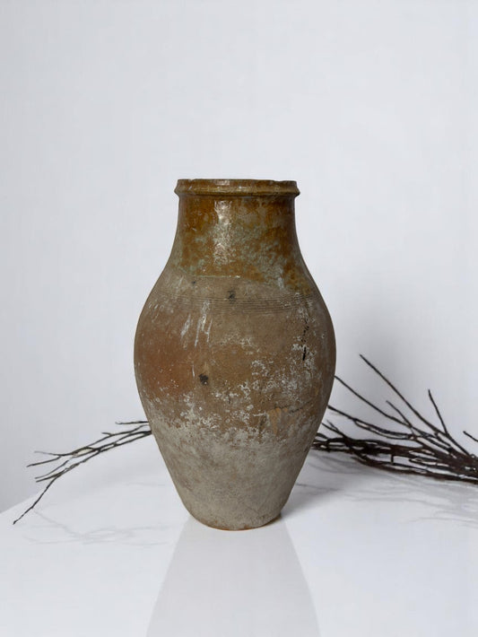 Glazed Handmade 1960s Vintage Turkish Terracotta Vase, Vintage Pottery Clay Flower Pot, Vintage Vase For Home Decor, Glazed Vase, Home Vase