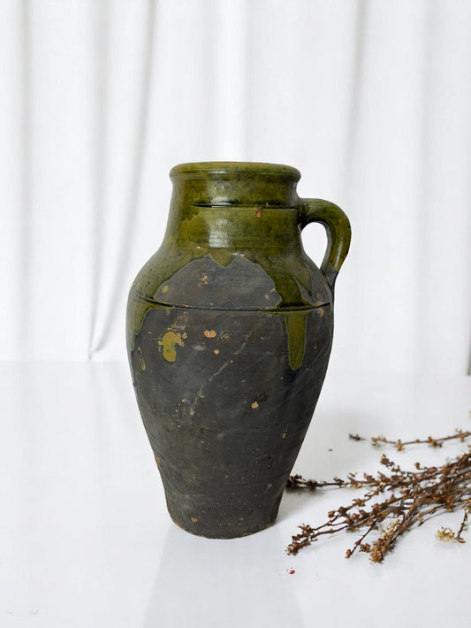 Old Vintage Turkish Terracotta Pitcher Vase, Vintage Pitcher For Decor, Vintage Vase With Decorative Handle, Handmade Terracotta Pitcher