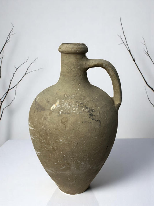 Glazed Handmade 1960s Vintage Turkish Terracotta Vase, Vintage Pottery Clay Flower Pot, Vintage Vase For Home Decor, Glazed Vase, Home Vase