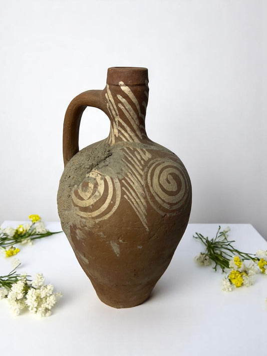 xTurkish Terracotta vase, Turkish Olive Jar, Rustic, Glazed Pottery, Vintage Vase, Primitive Jug, Wabi Sabi Vase, Home Gift, Historic Vessel