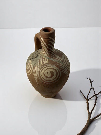 xTurkish Terracotta vase, Turkish Olive Jar, Rustic, Glazed Pottery, Vintage Vase, Primitive Jug, Wabi Sabi Vase, Home Gift, Historic Vessel