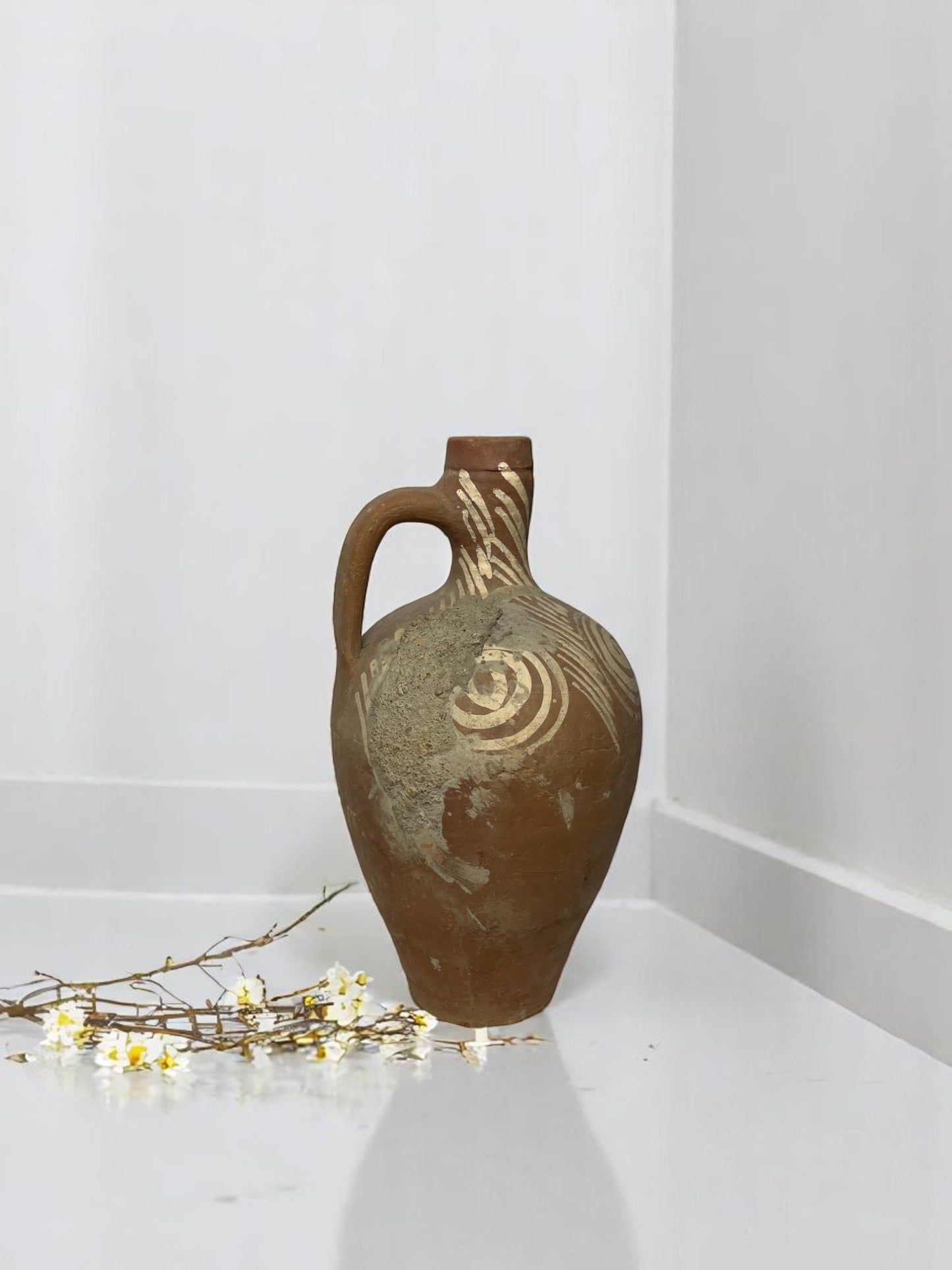 xTurkish Terracotta vase, Turkish Olive Jar, Rustic, Glazed Pottery, Vintage Vase, Primitive Jug, Wabi Sabi Vase, Home Gift, Historic Vessel
