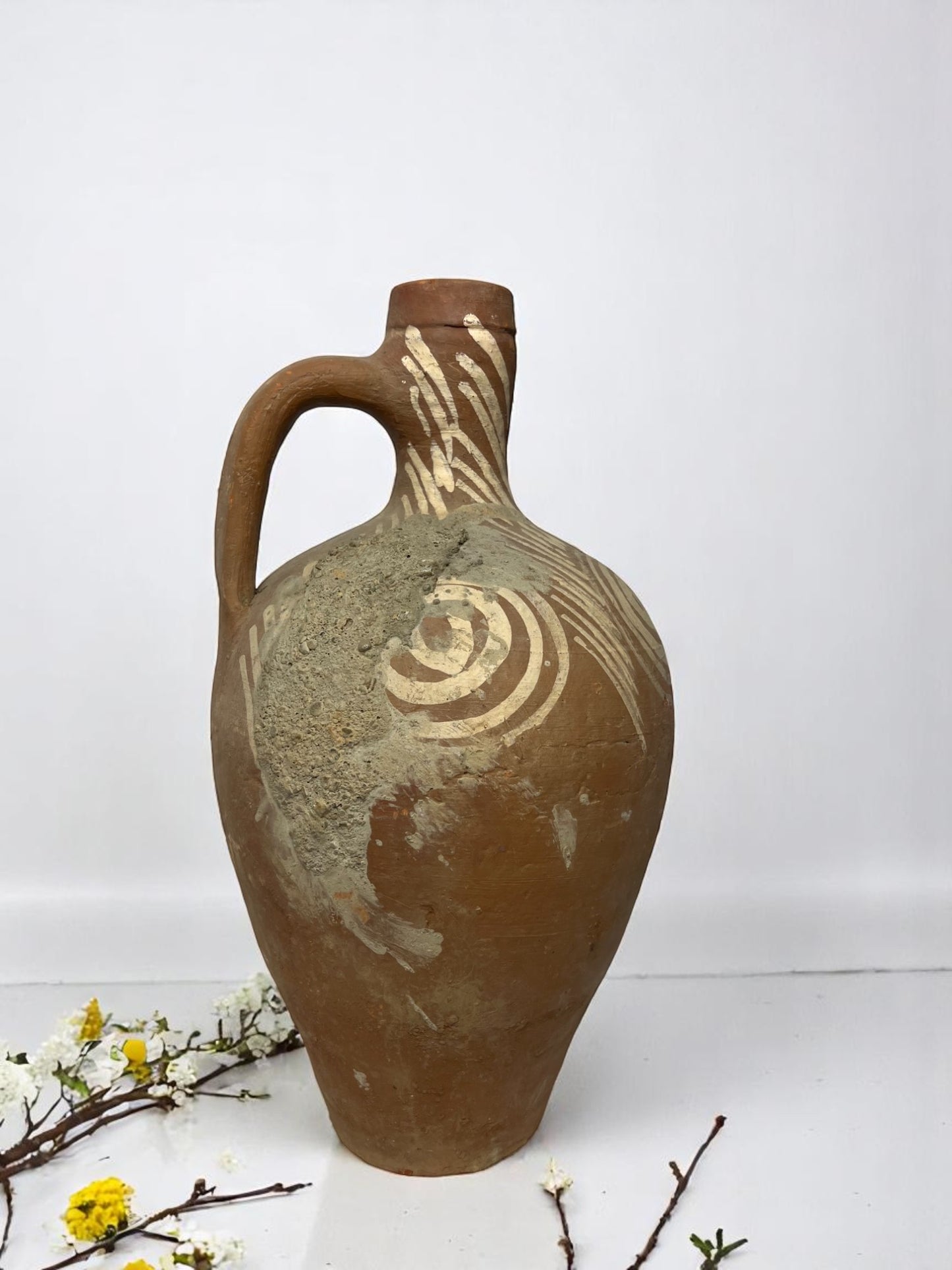 xTurkish Terracotta vase, Turkish Olive Jar, Rustic, Glazed Pottery, Vintage Vase, Primitive Jug, Wabi Sabi Vase, Home Gift, Historic Vessel