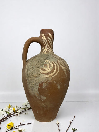 xTurkish Terracotta vase, Turkish Olive Jar, Rustic, Glazed Pottery, Vintage Vase, Primitive Jug, Wabi Sabi Vase, Home Gift, Historic Vessel