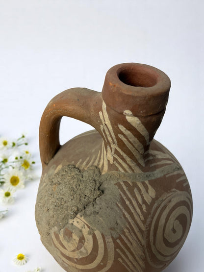 xTurkish Terracotta vase, Turkish Olive Jar, Rustic, Glazed Pottery, Vintage Vase, Primitive Jug, Wabi Sabi Vase, Home Gift, Historic Vessel