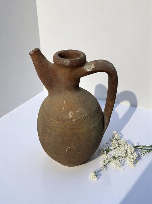 Glazed Handmade 1950s Vintage Turkish Terracotta Vase, Vintage Pottery Clay Flower Pot, Vintage Vase For Home Decor, Glazed Vase, Home Vase