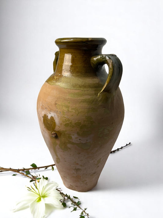 Glazed Handmade 1960s Vintage Turkish Terracotta Vase, Vintage Pottery Clay Flower Pot, Vintage Vase For Home Decor, Glazed Vase, Home Vase