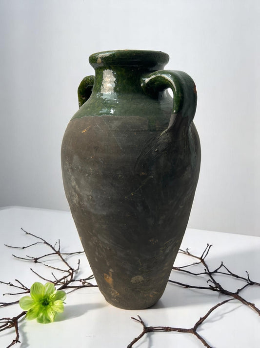 Old Vintage Turkish Terracotta Pitcher Vase, Vintage Pitcher For Decor, Vintage Vase With Decorative Handle, Handmade Terracotta Pitcher