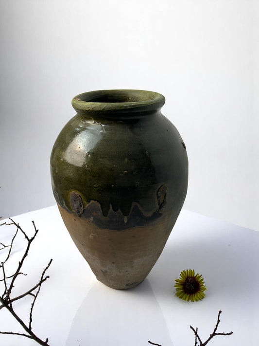Glazed Handmade 1960s Vintage Turkish Terracotta Vase, Vintage Pottery Clay Flower Pot, Vintage Vase For Home Decor, Glazed Vase, Home Vase